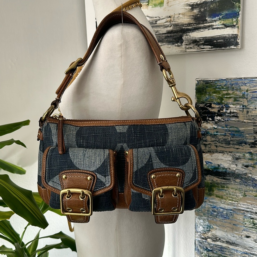 Vintage Coach Denim and Leather Bagette